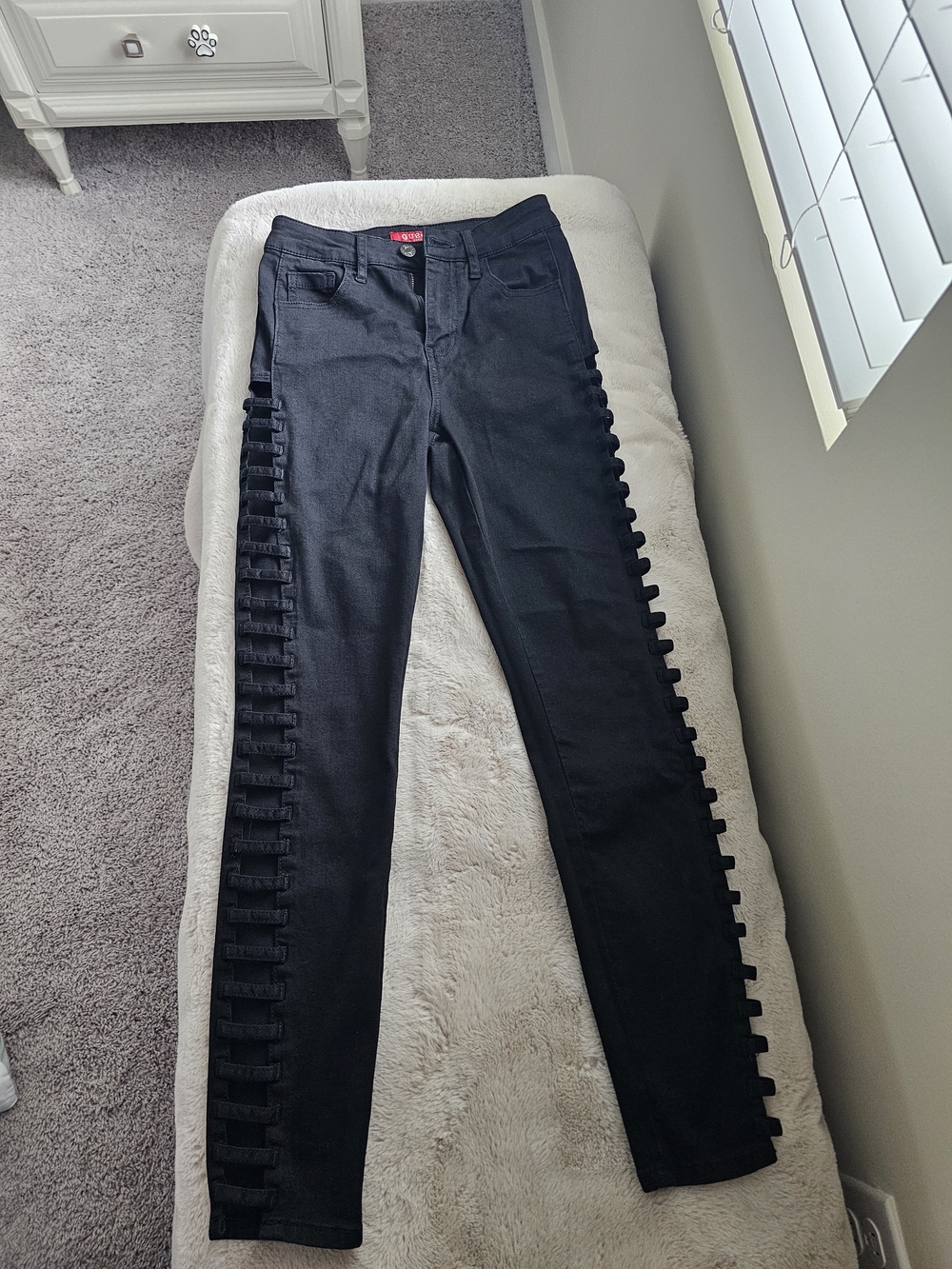 Guess Black Skinny Pants with Side Ladder Trim